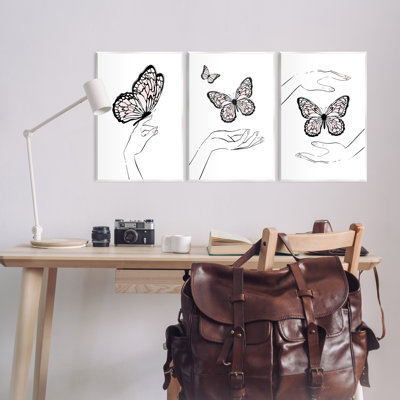 Hands with Butterflies 3 Piece Wall Plaque Art Set by Martina Pavlova