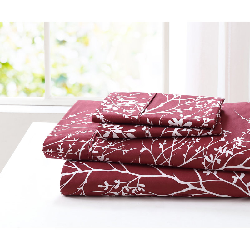 Foliage Microfiber Floral Sheet Set, Navy/Ivory, Full Sheet with Fitted Sheet and 2 Pillowcases