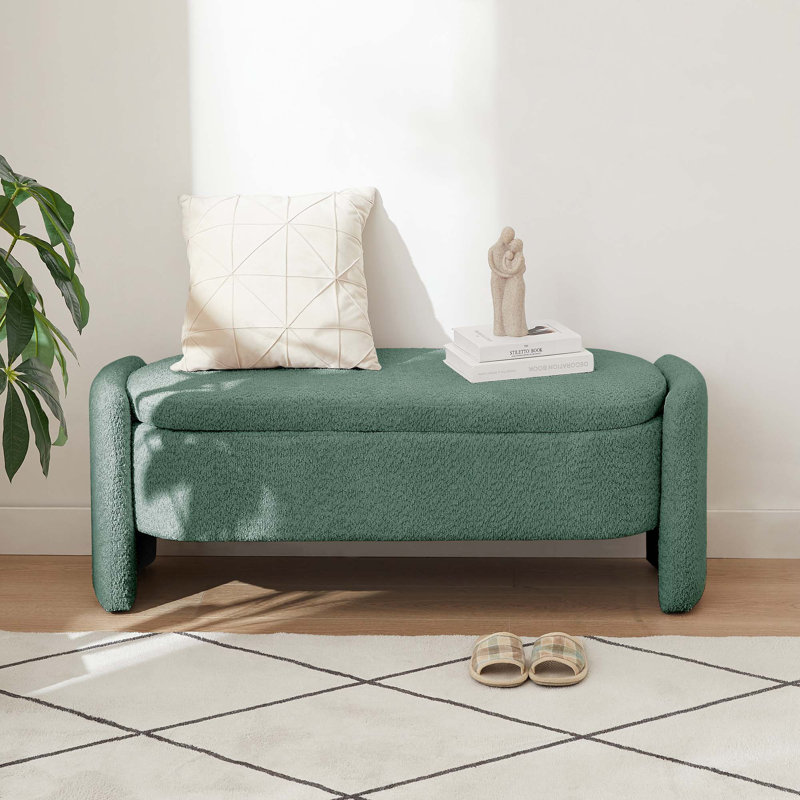 Banc de rangement ovale en tissu polaire, Vert foncé