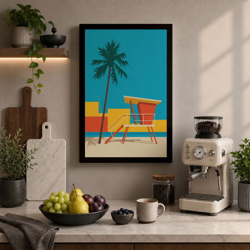Lifeguard Tower by the Shore Coastal - Wrapped Canvas, 18x12 - 45.7 x 30.5 cm, Sage Border