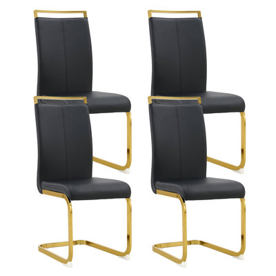 Chaises de salle à manger modernes à dossier haut en similicuir avec pieds en métal chromé en forme de C, ensemble de 4, idéales pour la salle à manger, la cuisine et le bureau