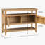 Console avec 2 portes, des tablettes pour l'organisation, une décoration polyvalente et une porte fonctionnelle en amande, des options de rangement au design moderne