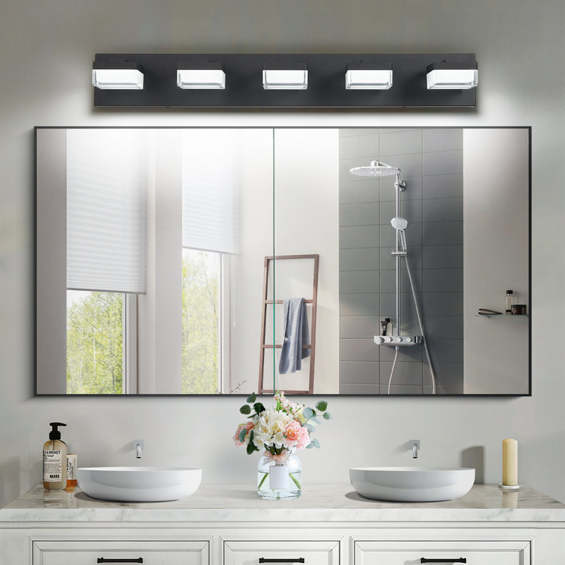 Luminaire de salle de bain à DEL à intensité variable moderne, 6000 K, 5 lumières, Noir mat