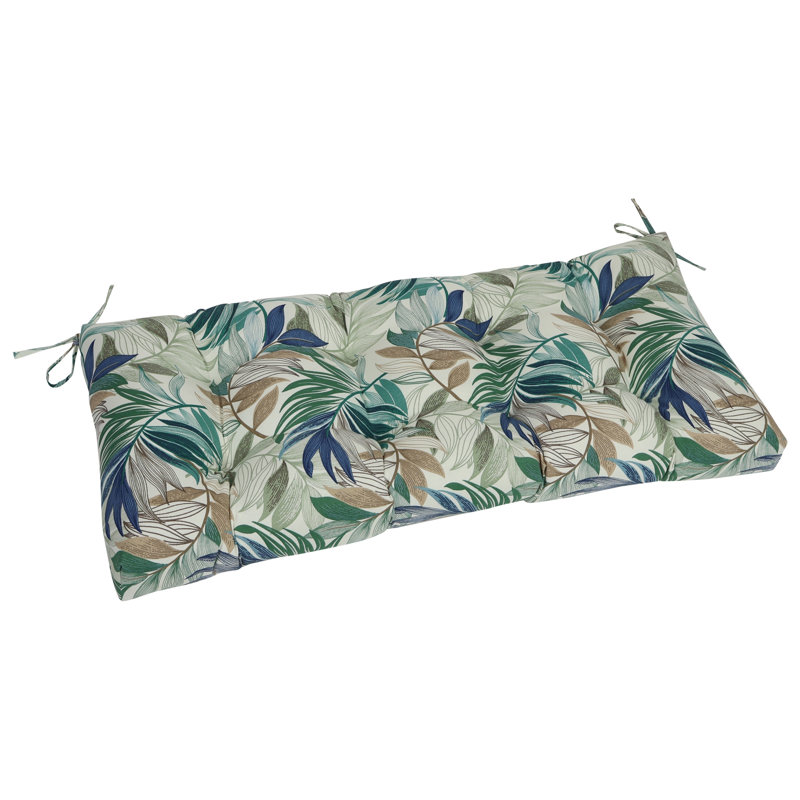 42-Inch By 19-Inch Outdoor Tufted Loveseat Cushion, Tan/Green/Oasis Chambray Floral
