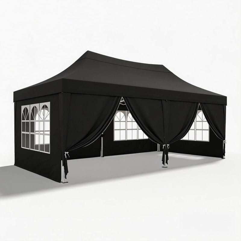 Quictent 3x6m Commercial Pop Up Gazebo with Sloped High Peak, Heavy Duty Event Shelter with Church Window Sides for Backyard, Parties, Vendor Booths-Grey