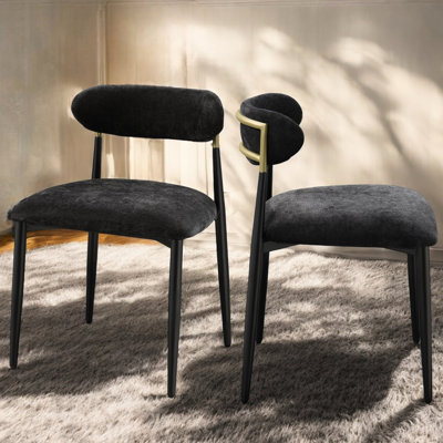 Chaise d'appoint contemporaine noire (lot de 2) avec structure en bois et métal, assise rembourrée, largeur 48 cm, profondeur et hauteur d'assise 30 cm, dossier 30 cm, hauteur au sol 41 cm, sans rangement, montage requis, poids 12,7 kg.