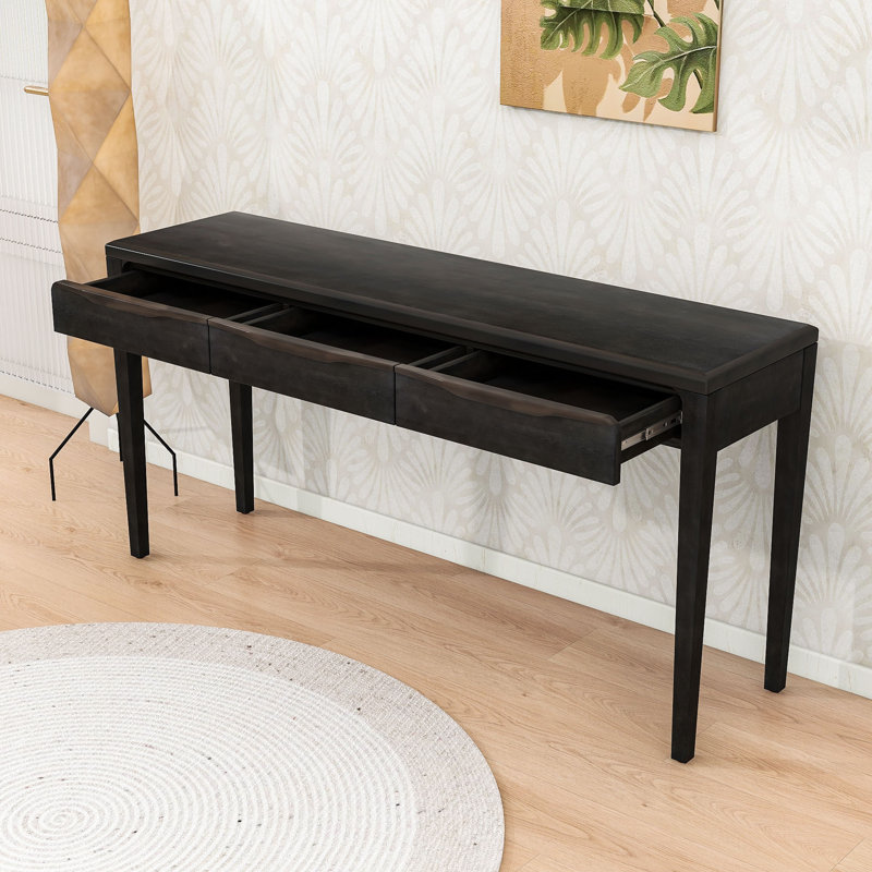 Console légère de luxe avec 3 tiroirs et poignées ondulées, Noir