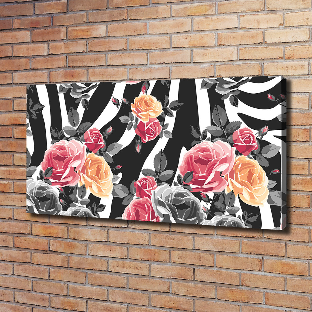 Rosen im Zebra-Hintergrund - Ungerahmte Kunstdrucke auf Leinwand