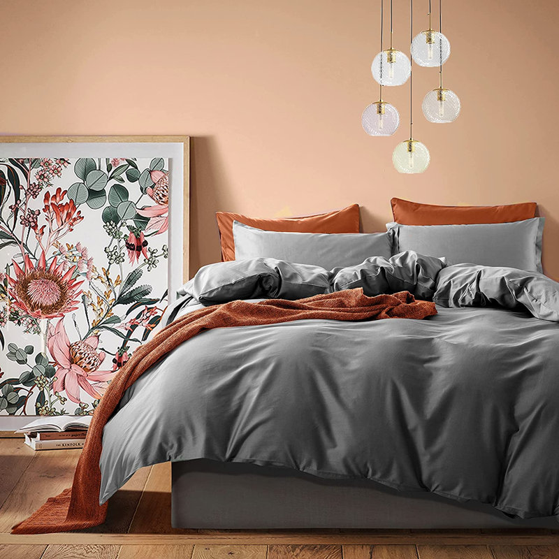 Ensemble de housse de couette 400T, Housse de couette pour très grand lit et 2 très , Charbon