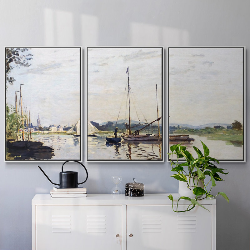Argenteuil, 1872, peinture sur toile 3 pièces, H 36 po x l 75 po, Cadre blanc