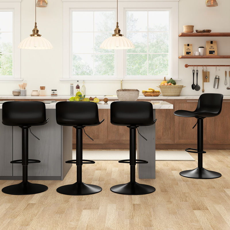 Beora Modern Swivel PP Adjustable Height Bar Stool, Set of 4, 4, Black