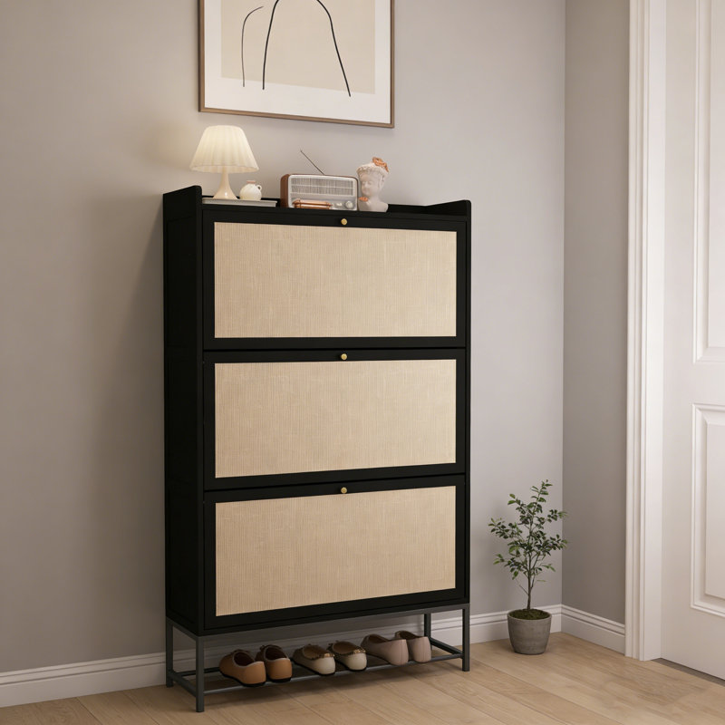 Modern Narrow Flip-Drawer Shoe Cabinet, Black