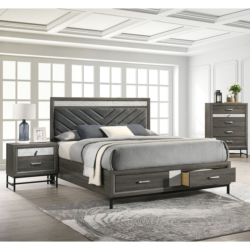 E.King Bed, Gray, King