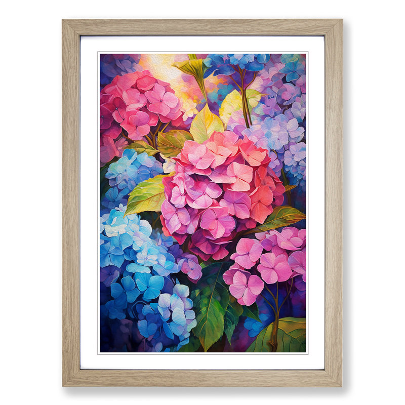 Hydrangea Expressionism - Framed Print, 64cm H x 46cm W x 2cm D, Oak