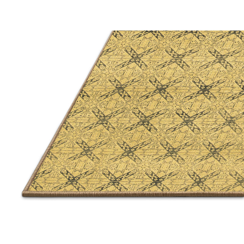 Tapis géométrique rectangulaire brun / gris fabriqué à la machine 5 pi x 8 pi