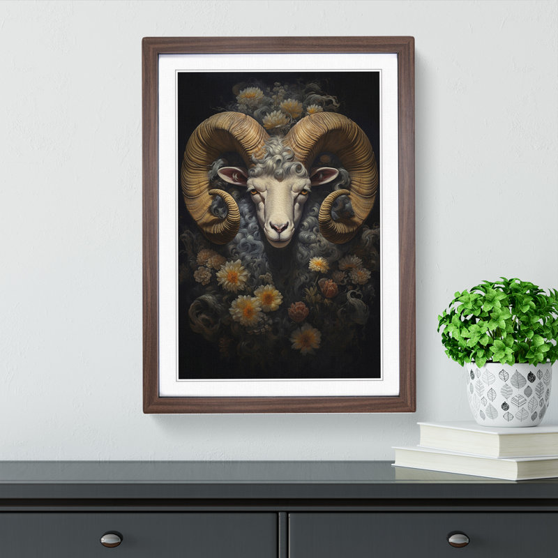 Ram Sheep Baroque Art - Framed Print, 46cm H x 34cm W x 2cm D, Walnut Framed