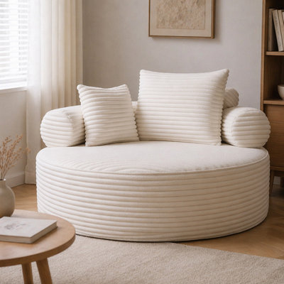 Round Sofa Bed with Memory Foam Sectional Couches for Living Room, Cloud Couch with three pillows, White