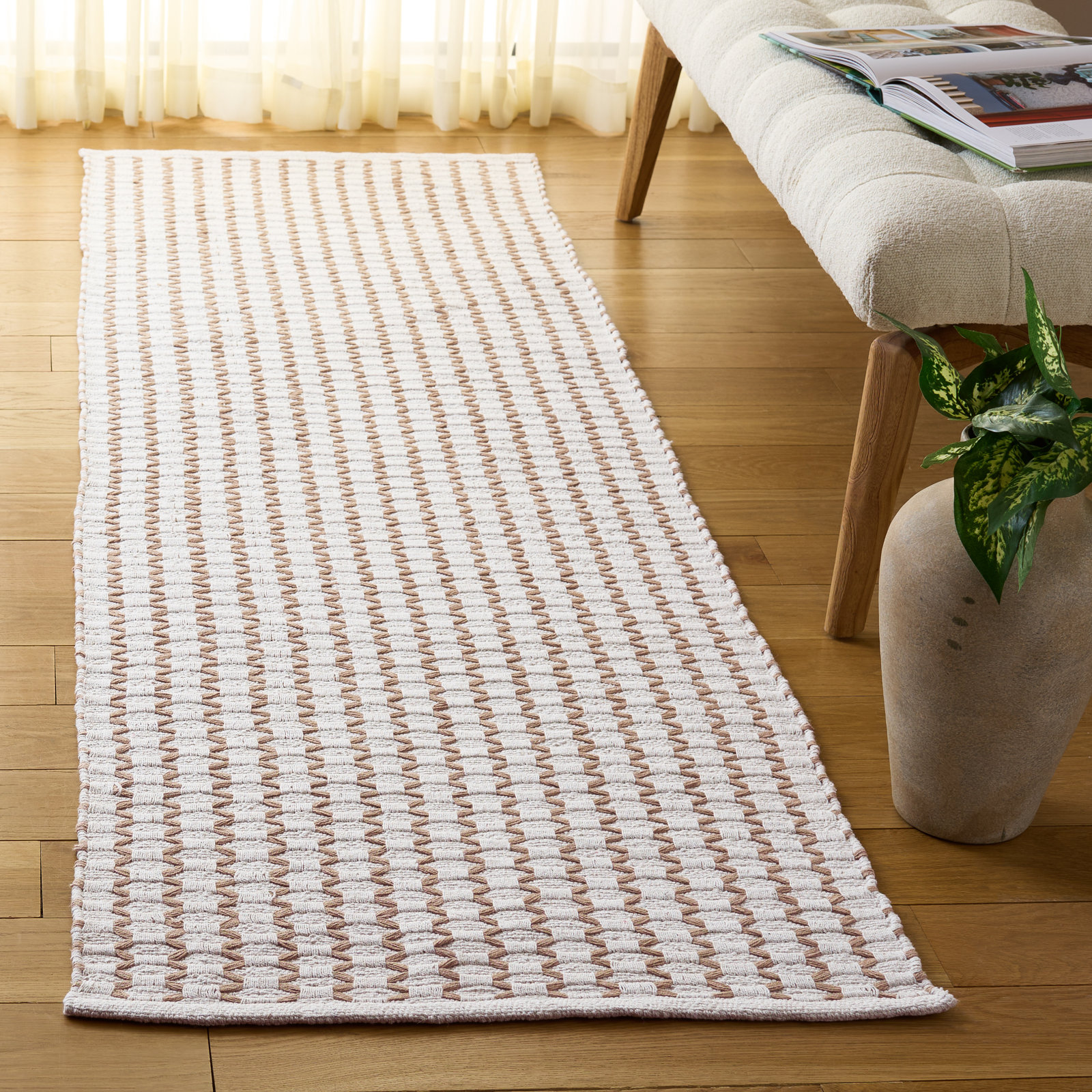 Hand-Woven Chevron Cotton Rug, Runner 2'3" x 8'
