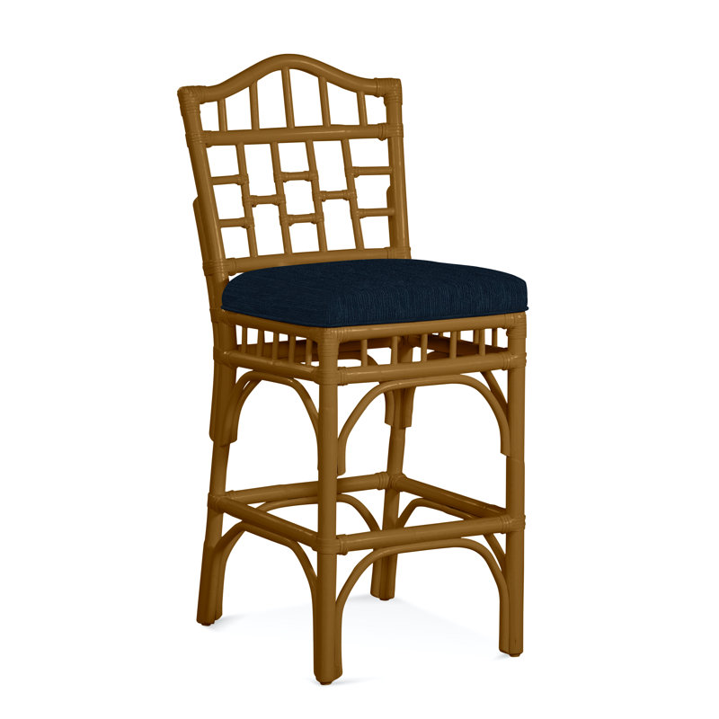 Chippendale Upholstered Stool, Blue Geometric Jacquard; 0414-63, Havana