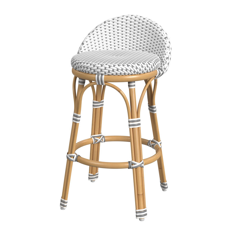 Inez 24 in. Seat Height Rattan Low Back Counter Stool, Gray/White