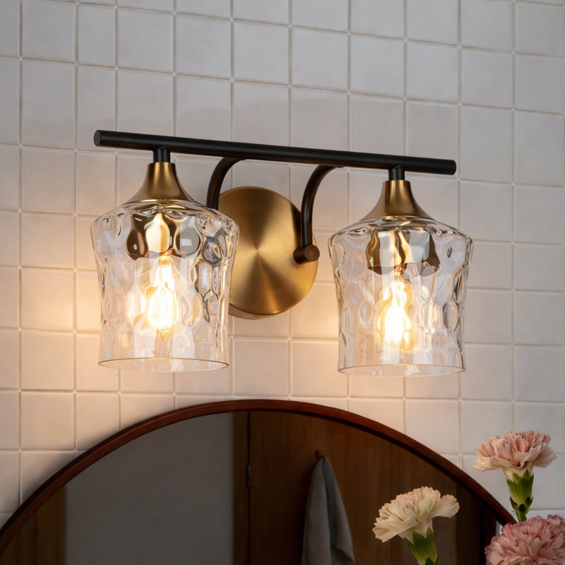  Balendran 2-Light Dimmable Vanity Light-Hammer Glass, Hammer Glass