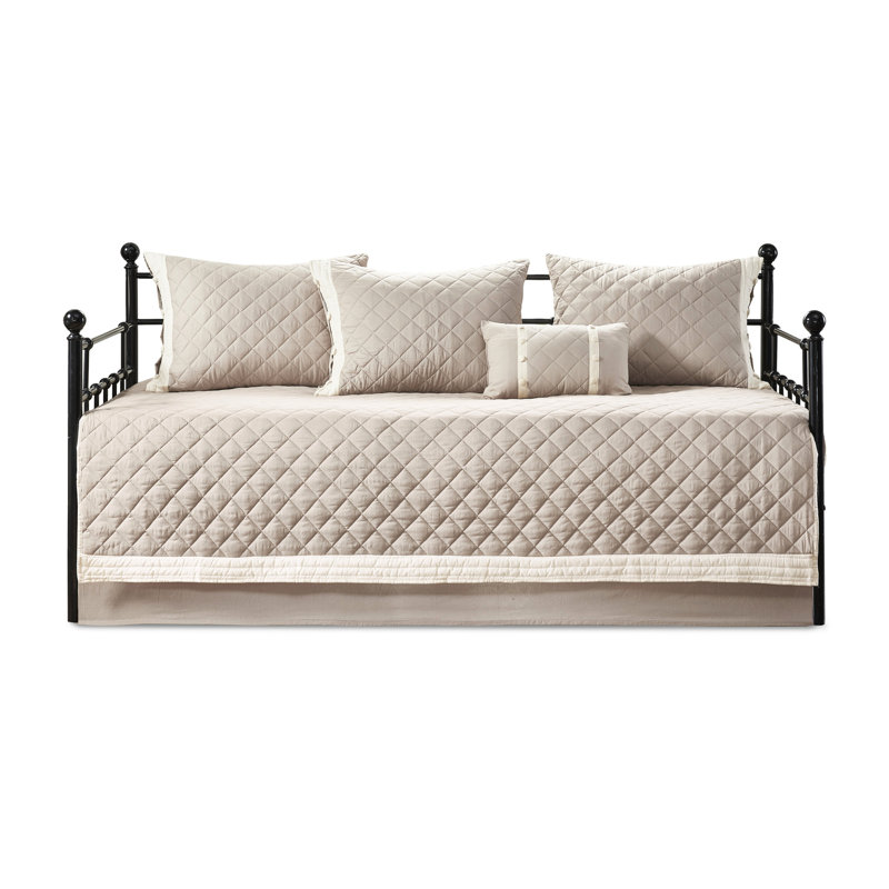 Housse de lit de jour kaki 6 pièces - Fascinant, taille de matelas simple, losange, rembourrage, coton lavable à la machine, ajustement, rembourrage,