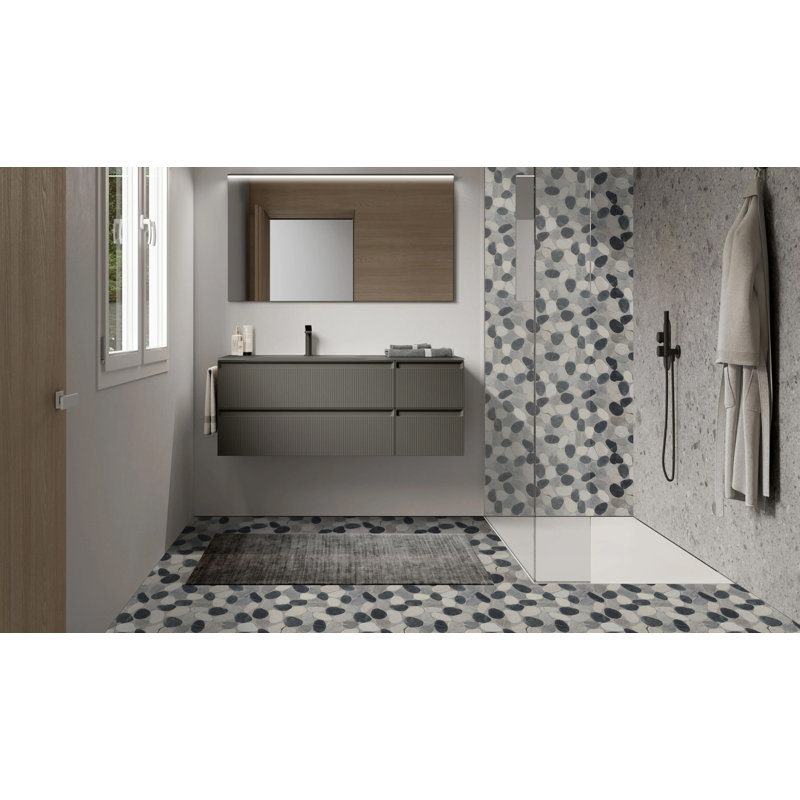 Timor White, Gray & Black Natural Stone Flat Sea Pebbles Mosaic Floor & Wall Tile
