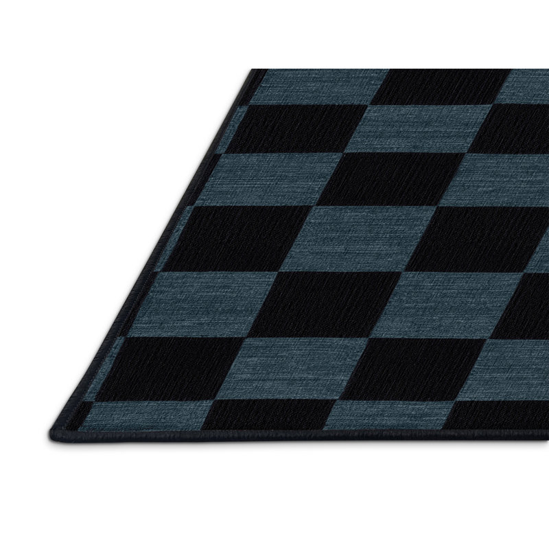 Machine Washable Checkered Gray Area Rug, Round 4'