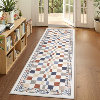 Tapis de couloir 2 x 6 pour salle de bain Tapis à motif abstrait moderne à carreaux Tapis lavable à la machine pour chambre d'enfant