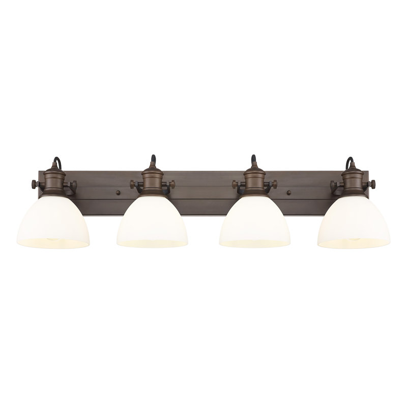 Éclairage pour salle de bain 4 lumières avec verre bullé Hines, Blanc, Bronze huilé