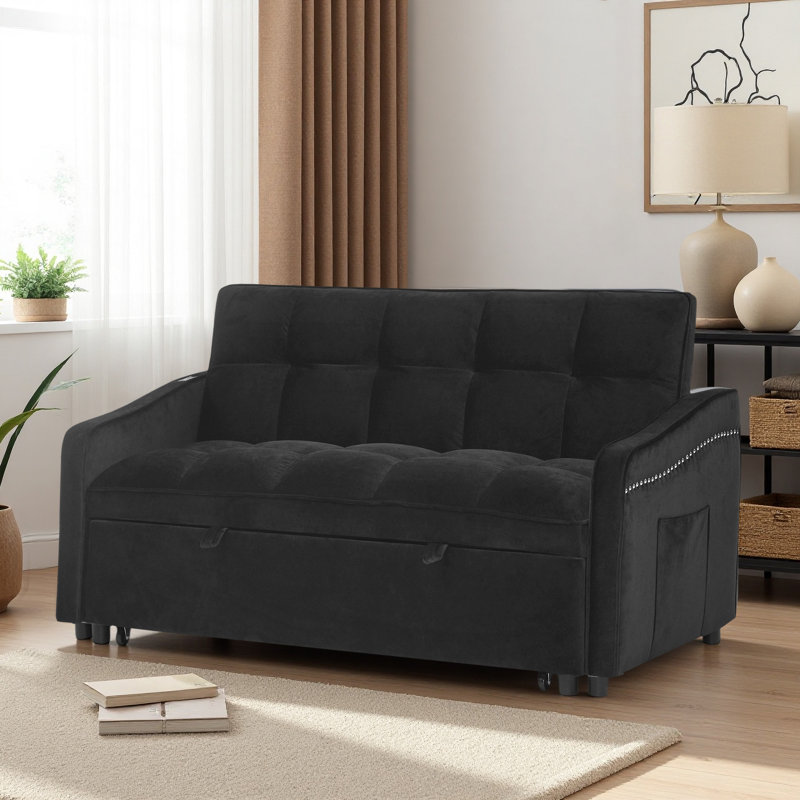 Causeuse Collinward de l 53 po avec dossier capitonné réglable et port USB intégré Collinward, Noir