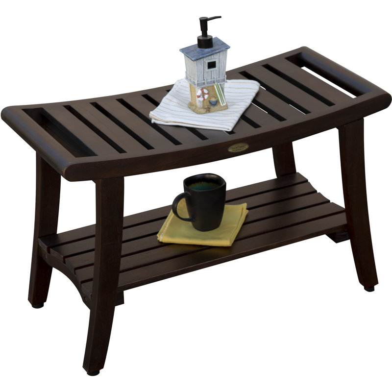 Elegant Zen Teak Shower Bench with Shelf and LiftAide Arms