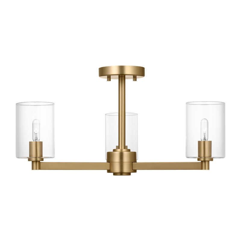 3 - Light Semi Flush Mount, Satin Brass