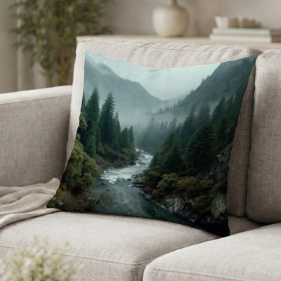Forest River Mountains Pillow - Morning Mist In The Vancouver Mountains Printed Throw Pillow