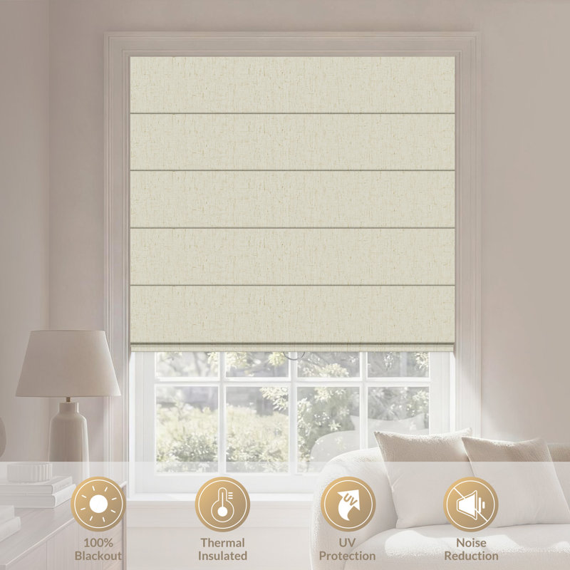 Store romain occultant en lin beige, sans perçage, 63,5 cm (L) x 121,9 cm (H), Beige, 25"W x 48"L