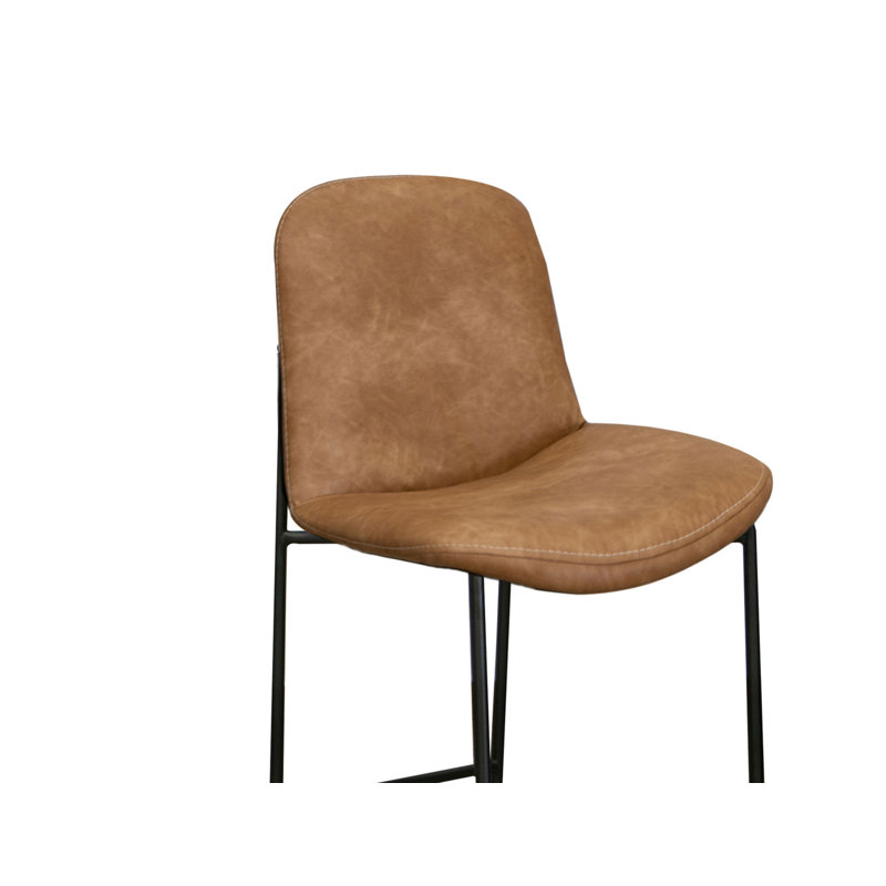 Chaise de bar Revee, fer noir, résistante à l'eau, Tabouret de comptoir (siège d'une hauteur de 24 p, Polyester cognac