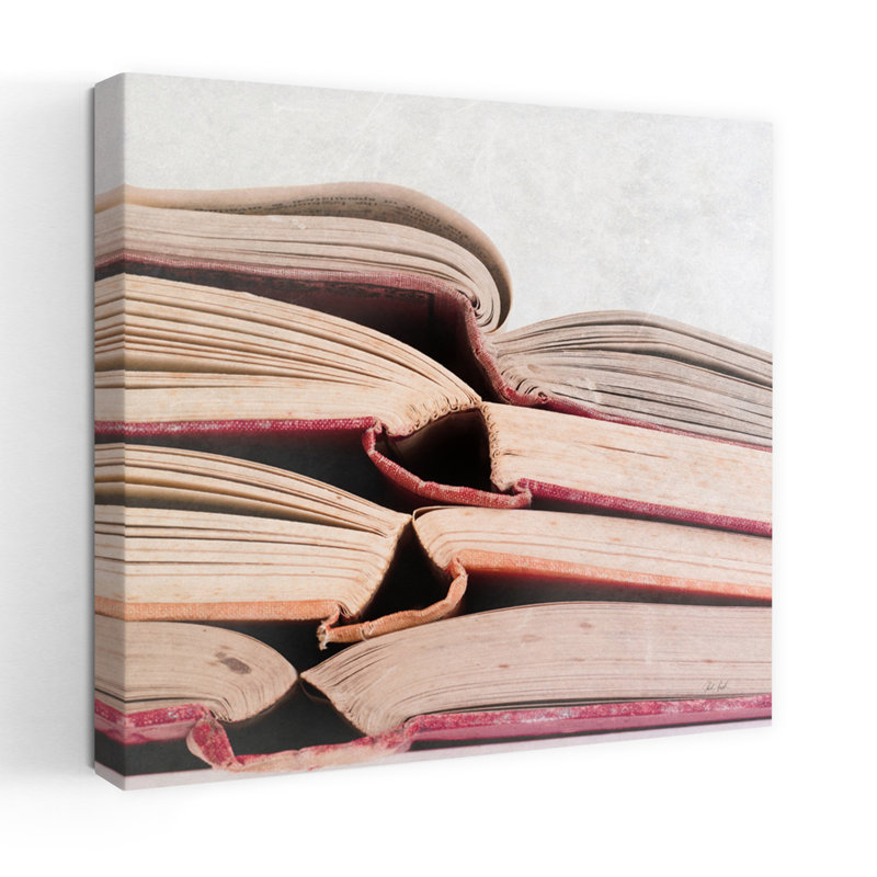 Art rétro crème avec livres rouges, H 18 po x l 18 po