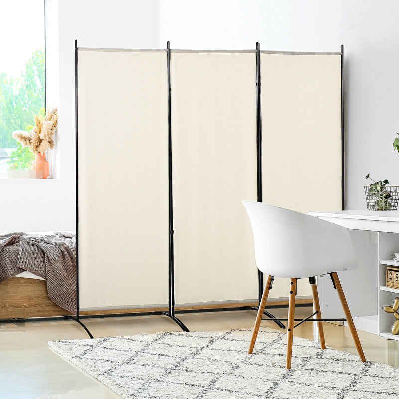 Paravent de 6 pi, paravent 3 panneaux beige. Option de pliage à double charnière. Structure en métal robuste. Gain de place. 73,74 po H x 99,5 po L 20,29 po. Diviseur de décoration intérieure pliable