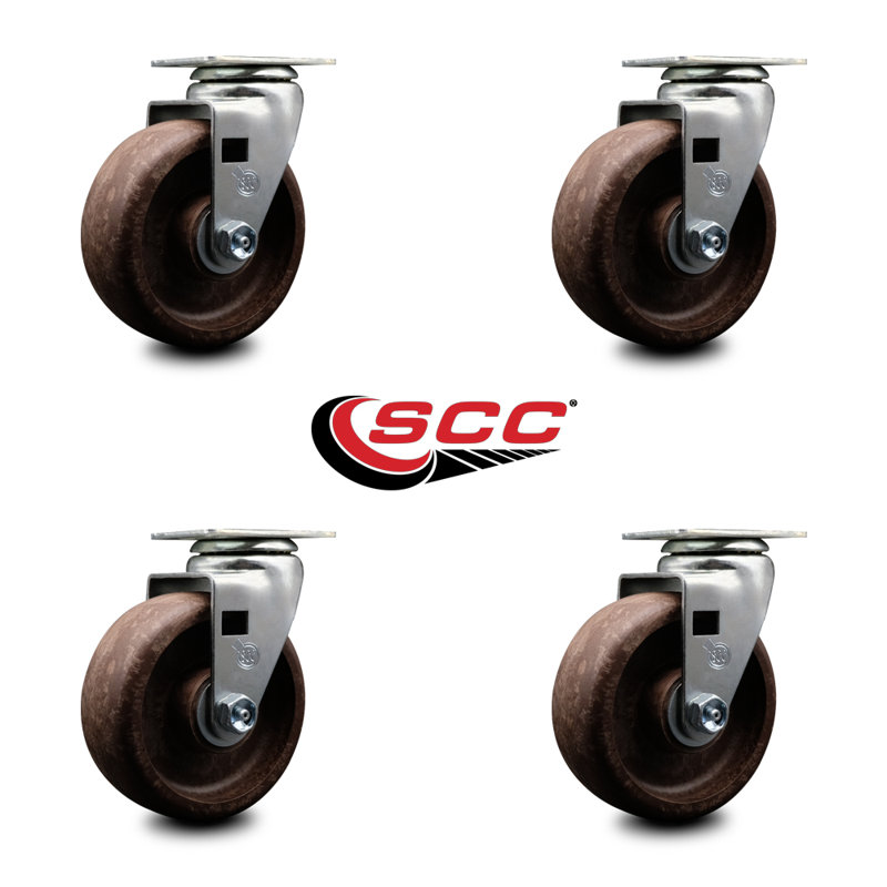 5 Inch High Temp Glass Filled Nylon Wheel Swivel Caster Set with Roller Bearings