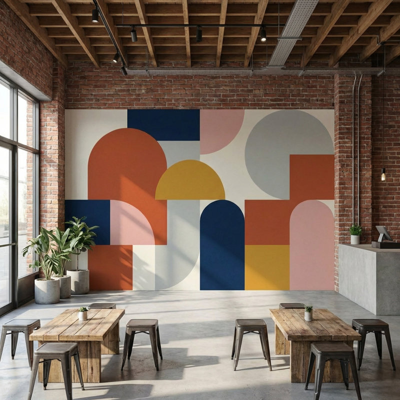 Geometric Wallpaper Abstract Modern Wall Mural, 100"x96", Non-Woven Nonpasted