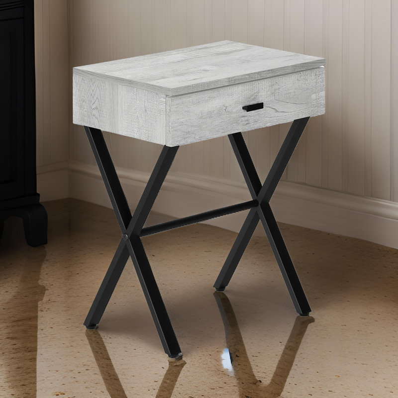 Side Table with Metal X Base Frame, Black, Brown