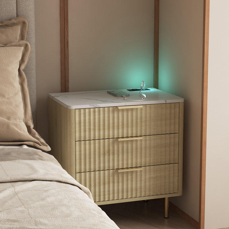 Table de chevet moderne à 3 tiroirs avec port de charge USB intégré