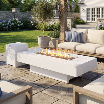 Table de foyer au gaz 72 "au propane 72K - 60K BTU, arrêt automatique, résistant aux intempéries, texture pierre
