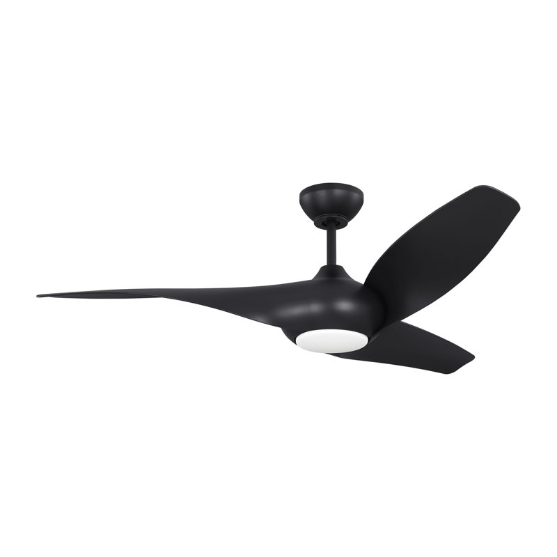 Terhune Indoor Ceiling Fan with Threaded Downrod, Midnight Black ABS blades and Handheld Remote, Midnight Black, 52" W