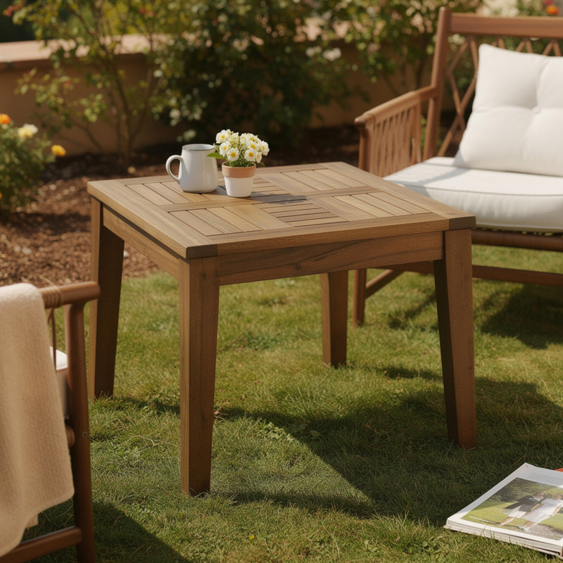 Table de bout Bops Outdoor, carré de 20 pouces, bois d'acacia brun naturel, Brun naturel