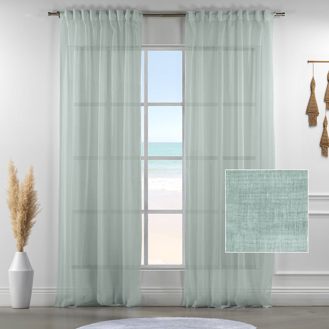 Linen Sheer Single Curtain Panel, 52" W x 108" L, Mint
