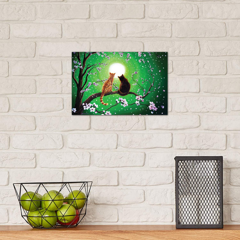 Cats On A Spring Night by Laura Iverson - Wrapped Canvas Painting, 20.32 cm H x 30.48 cm W