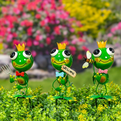 The Royal Lollihops Assorted Metal Cartoon Frog Garden Stakes (Set of 6)