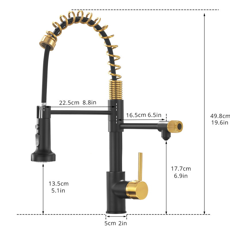 Robinet d'eau potable noir et doré pour la cuisine - Purificateur avec sorties extractibles indépendantes du robinet