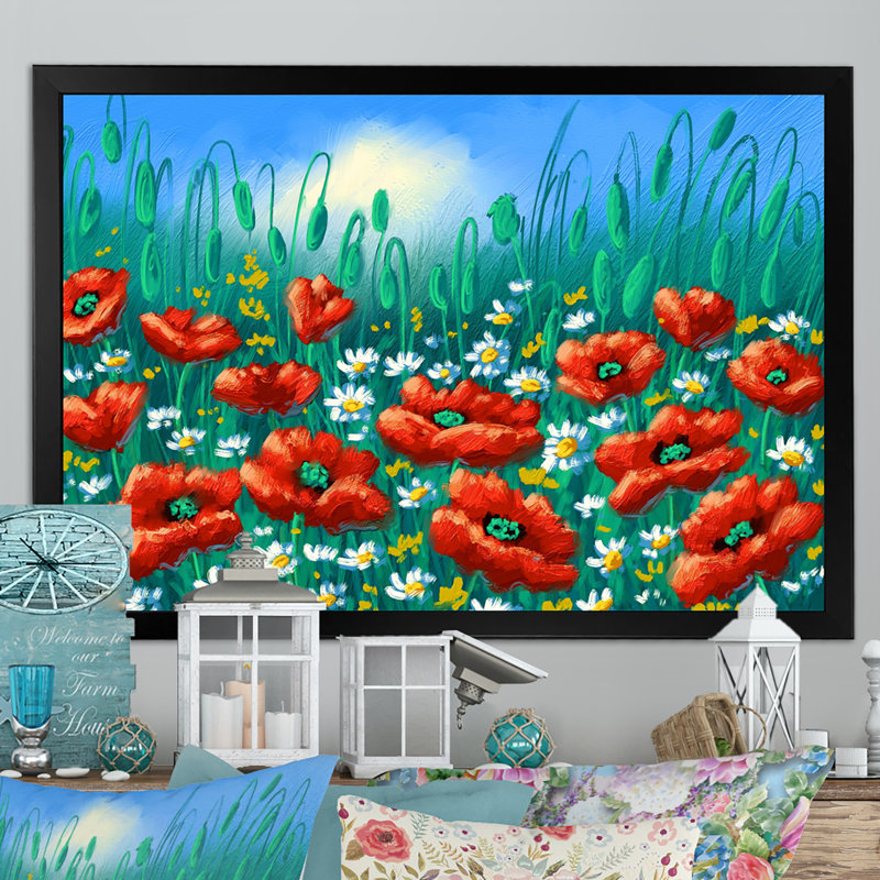 Paysage coquelicots - sur, Cadre d'angle fermé noir, H 8 po x l 12 po x P 1 po